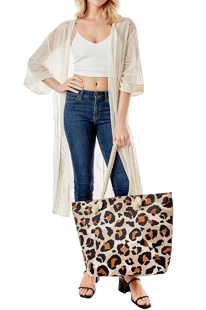Leopard print beach tote bag