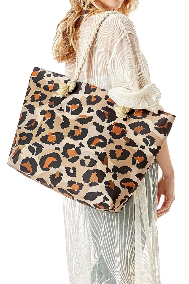 Leopard print beach tote bag