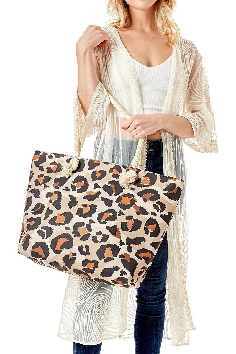 Leopard print beach tote bag