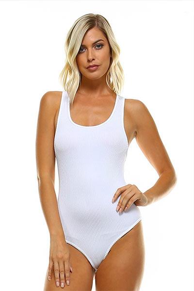 RACER BACK THONG BODYSUIT - WHITE