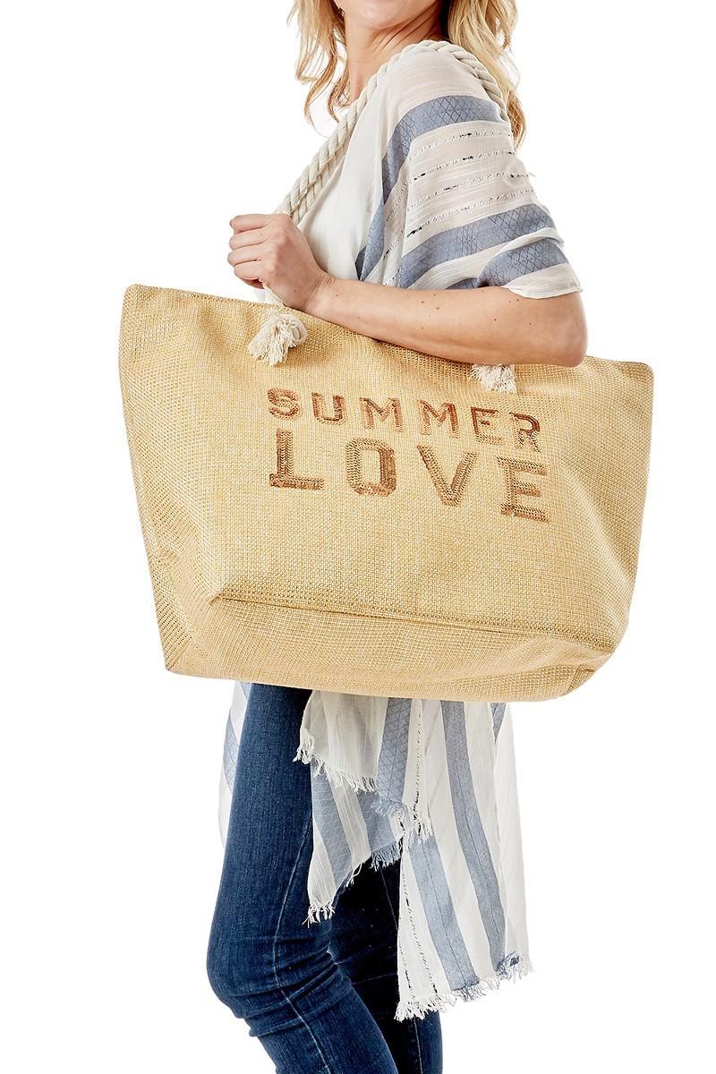 Summer Love sequin beach tote bag. ( Beige )