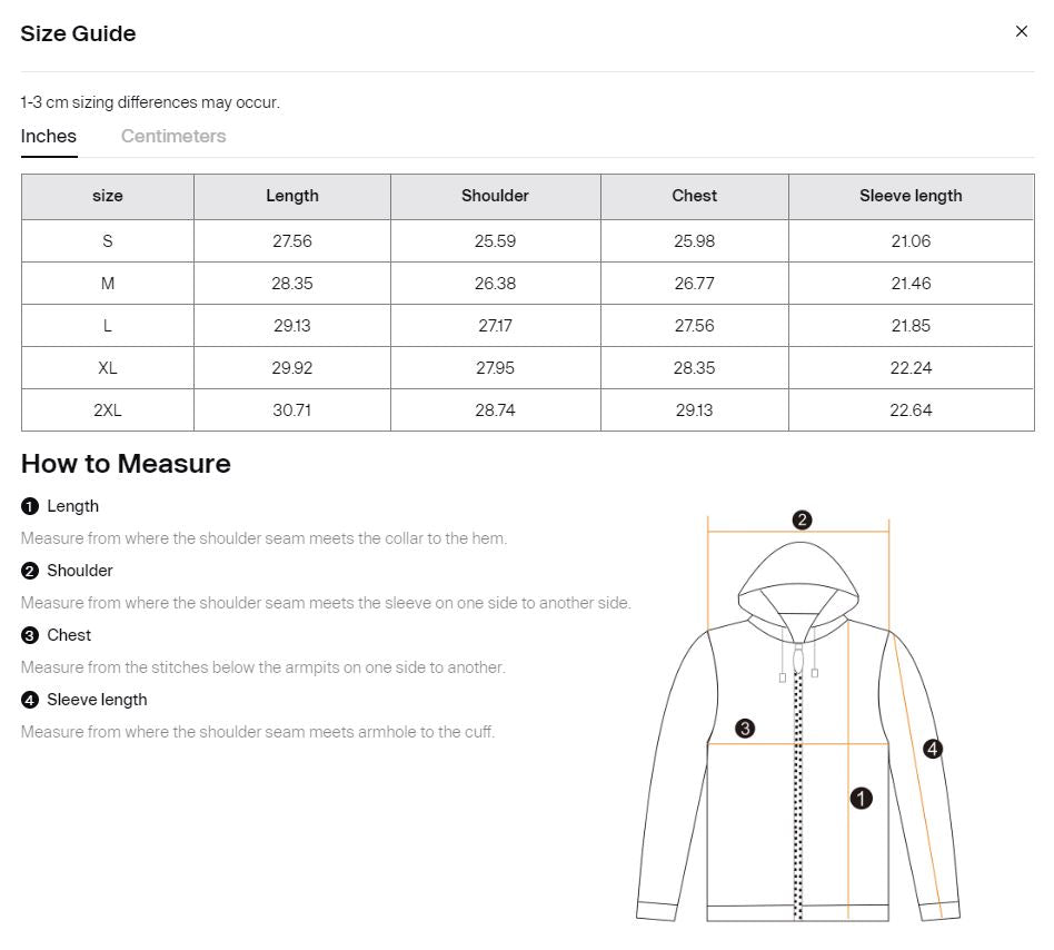 Hoodie Sizing Chart