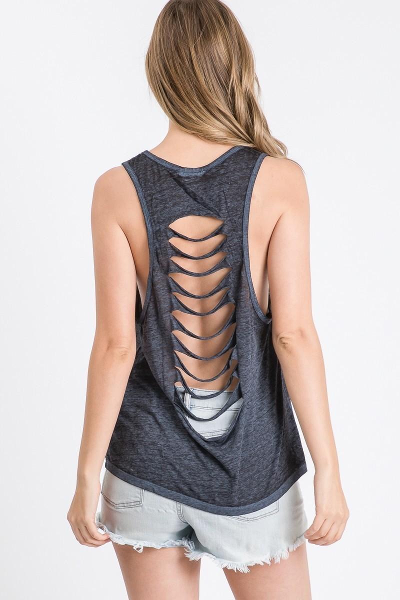 Tank top with cut out back.