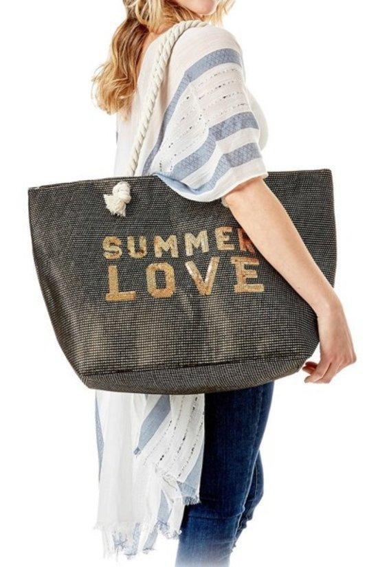 Summer Love sequin beach tote bag. ( Black )